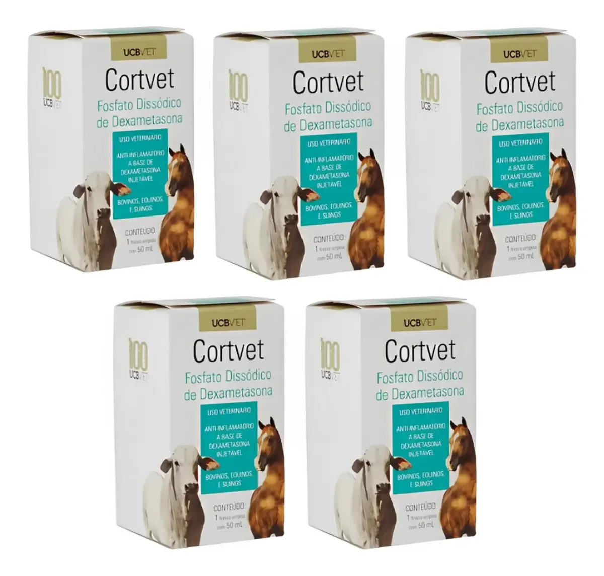 Cortvet Inj UCB 50ml para Bovinos, Equinos e Suínos Kit 5 Unidades