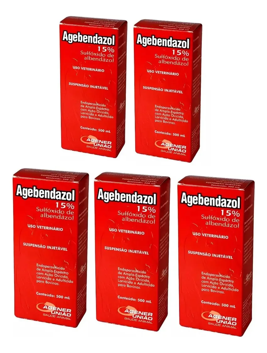 Agebendazol 15% Agener 500 mL Anti-helmíntico Bovinos Kit 5 Unidades