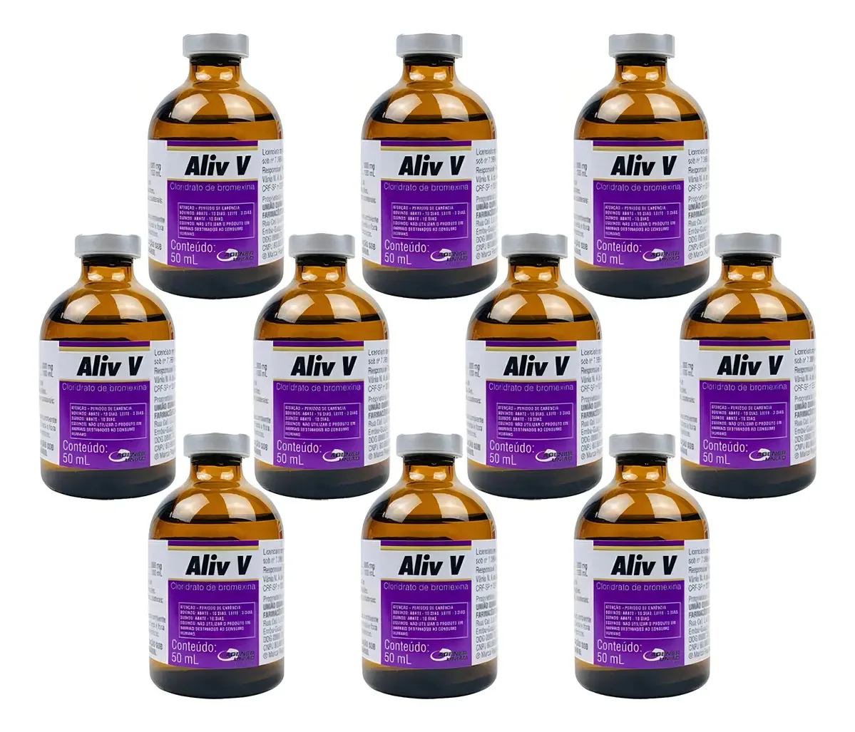 Kit 10 Aliv V Agener União 50ml Mucolítico Expectorante Equinos Bovinos Suínos