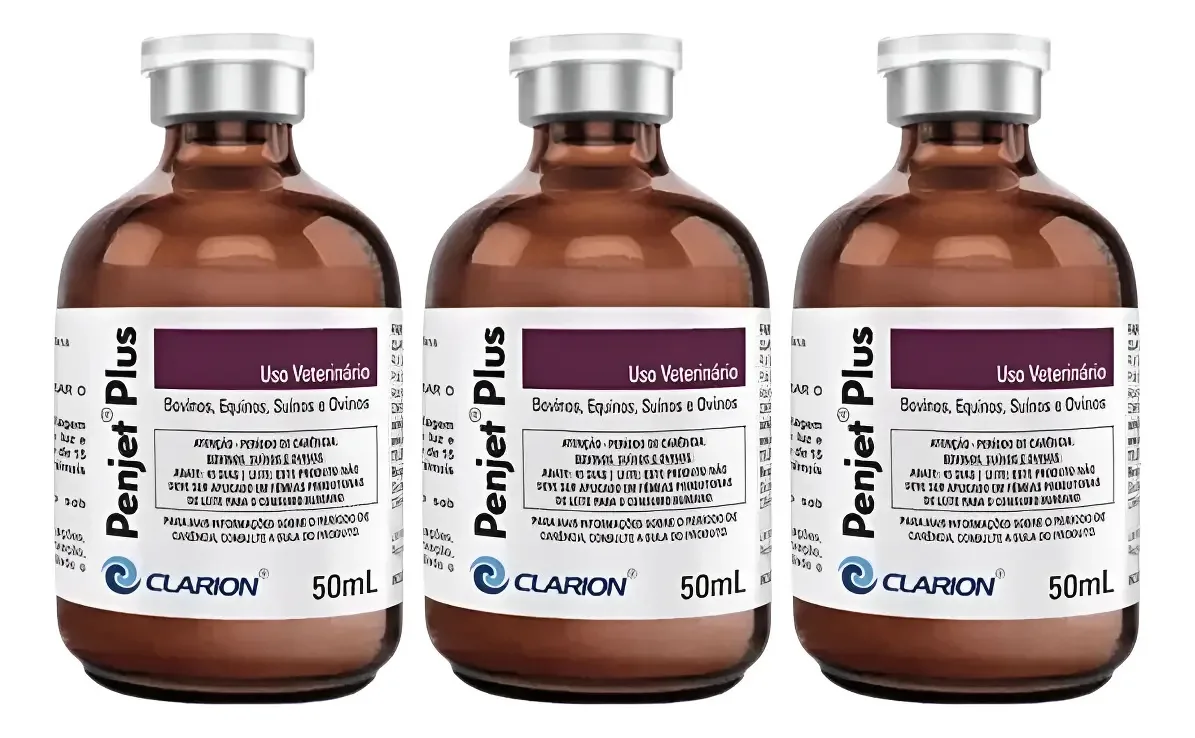 Kit 3 Injetável Vetoquinol Penjet Plus Bovinos Equinos Suinos 50mL