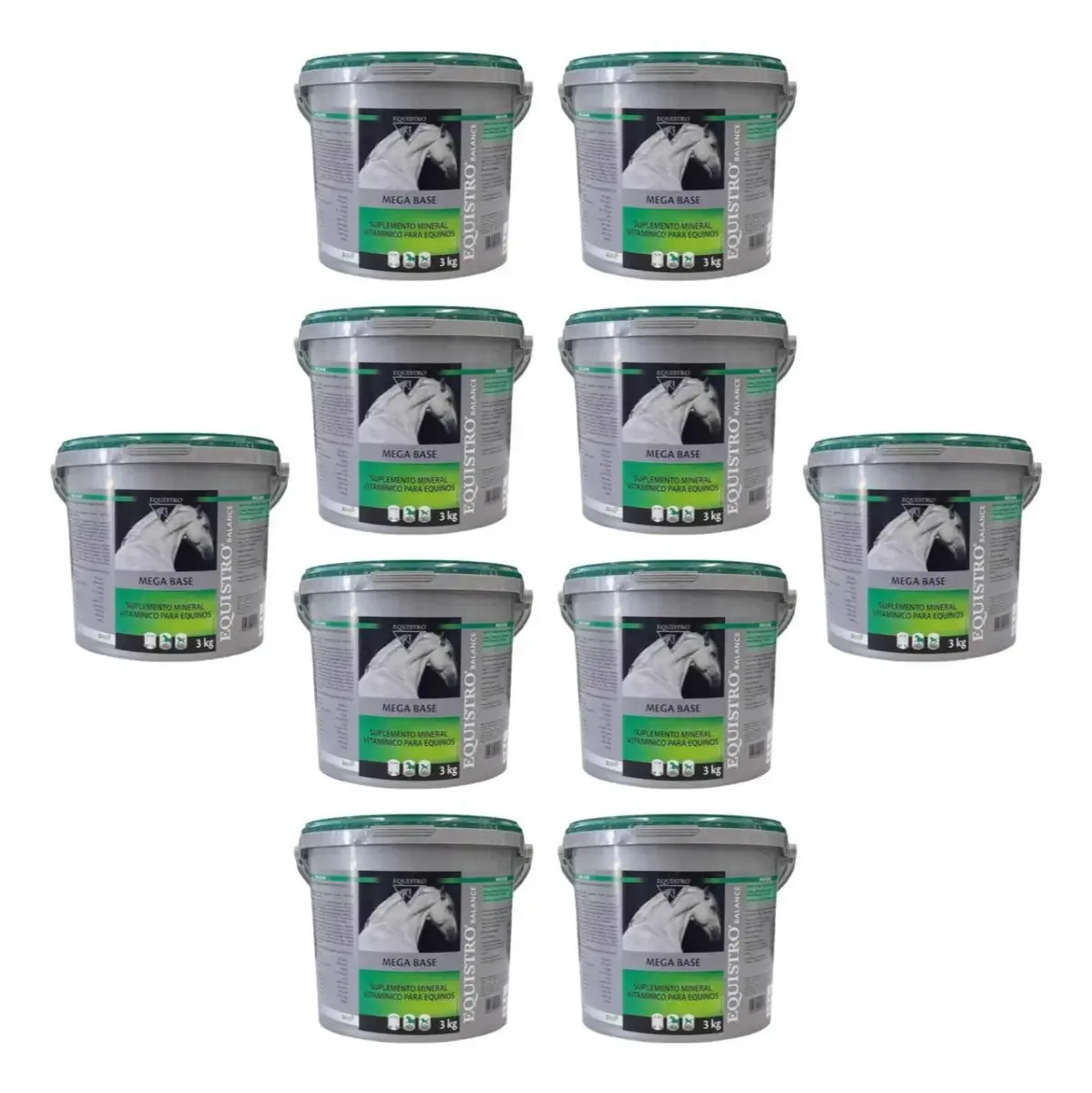 Suplemento Equistro Mega Base da Vetoquinol em Pó, Kit com 10 Baldes de 3kg para Cavalos