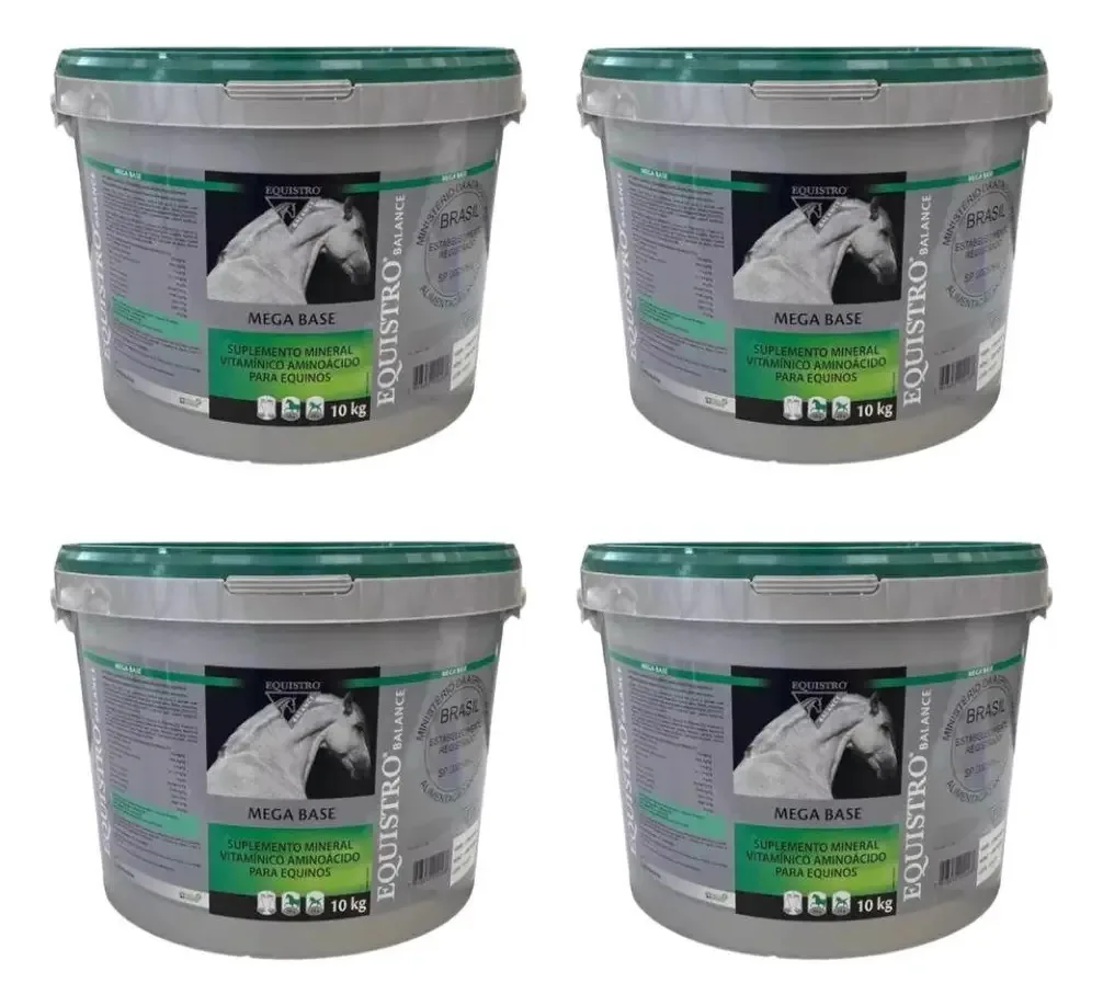 Kit EQUISTRO MEGA BASE Vetoquinol para Cavalos, Suplemento de Minerais e Vitaminas – 4 Baldes de 10 kg