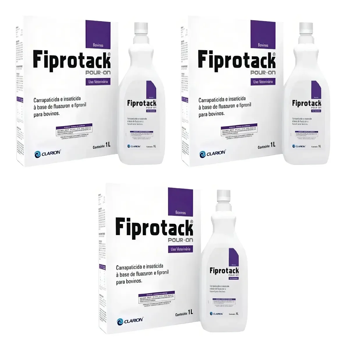 Fiprotack Antiparasitário Vetoquinol 1L Para Bovinos Kit Com 3 Unidades