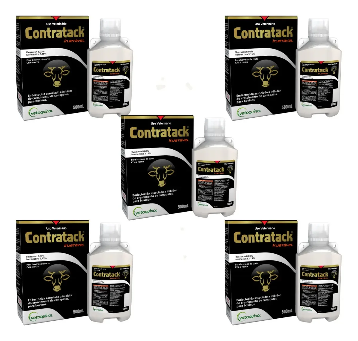 Kit 5 Un Contratack Endectocida Clarion Vetoquinol 500ml Para Bovinos