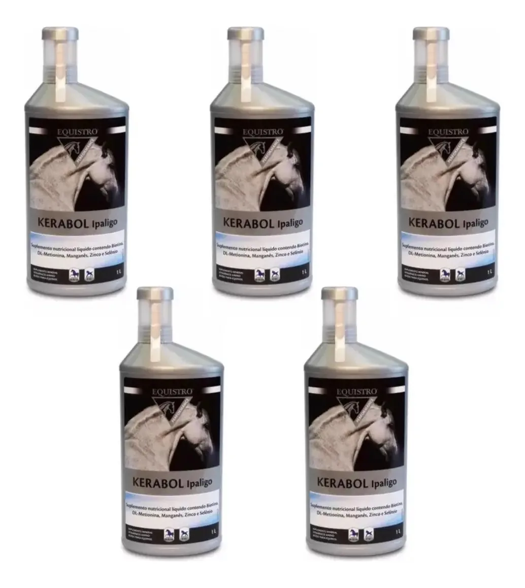 Suplemento Líquido Equistro Kerabol Ipaligo Vetoquinol para Cavalos, Kit com 5 Litros