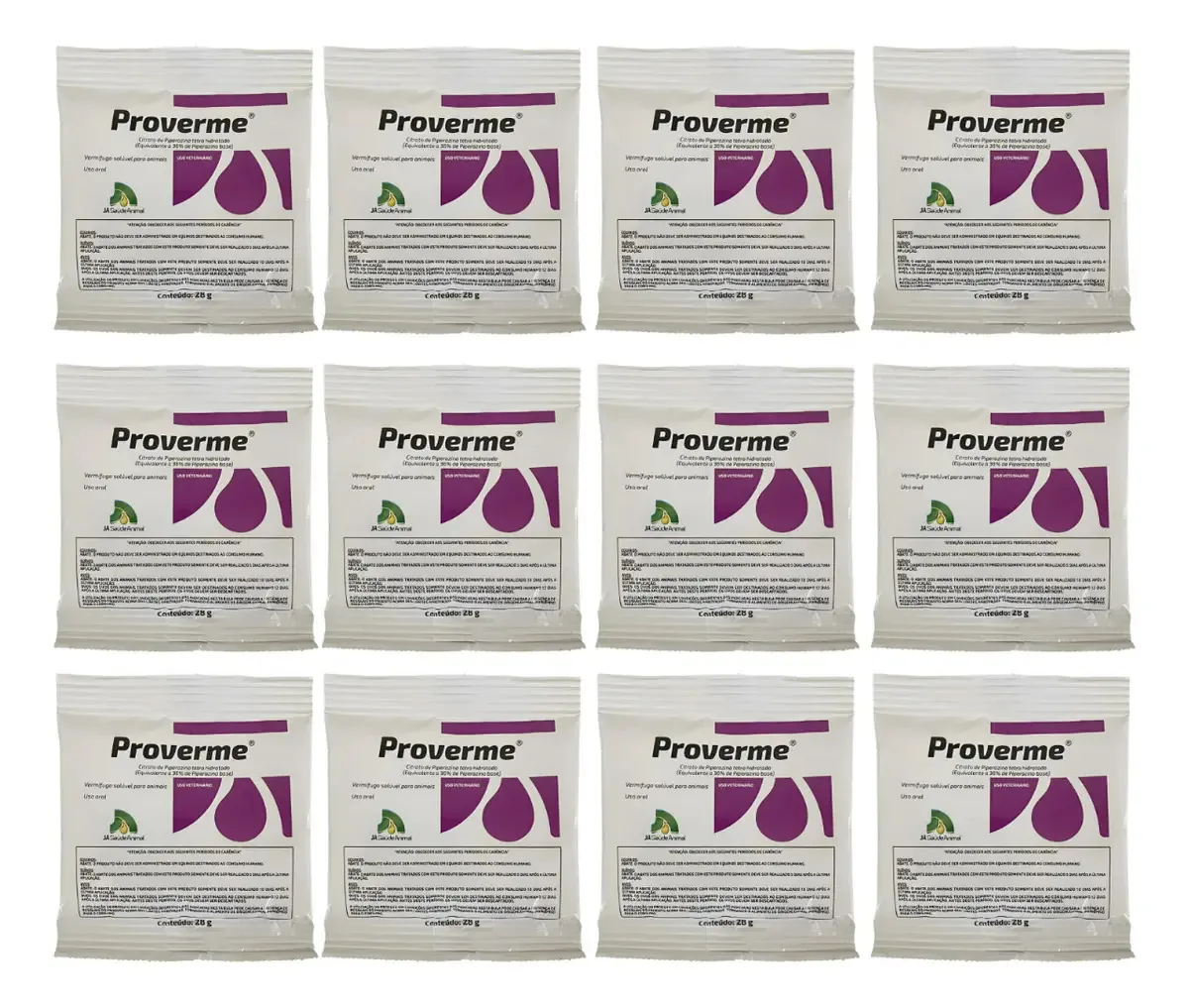 Ja Saude Animal Proverme Vermífugo Solúvel Aves Suínos 28g Kit 12 Unidades