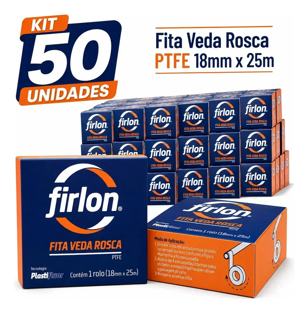 Kit 50 Unidades Firlon Fita Veda Rosca 18x25 Vedação Hidráulica e Industrial