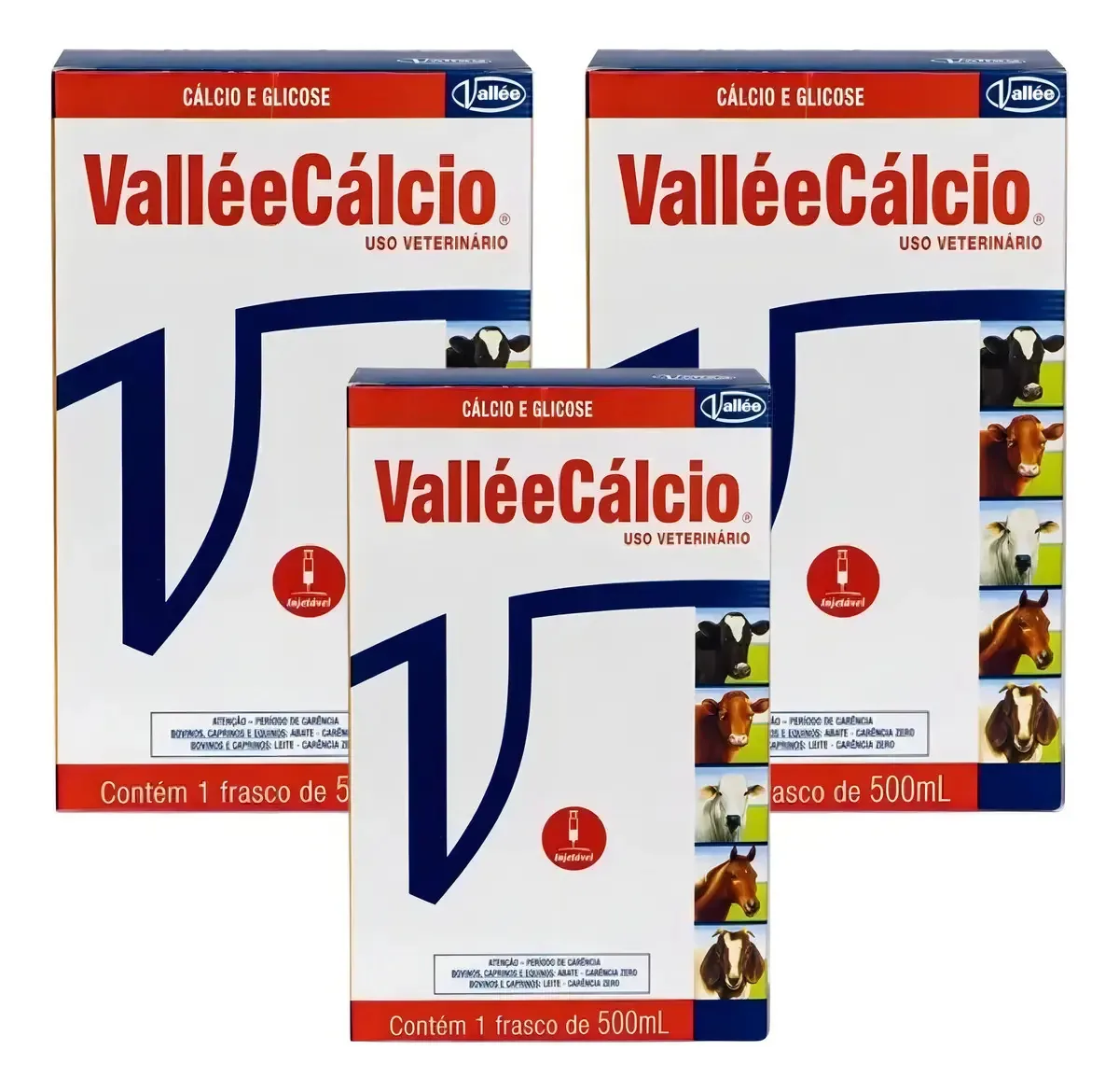 Suplemento Cálcio Injetável 500ml Vallee Kit 3un Bovinos Equinos Caprinos