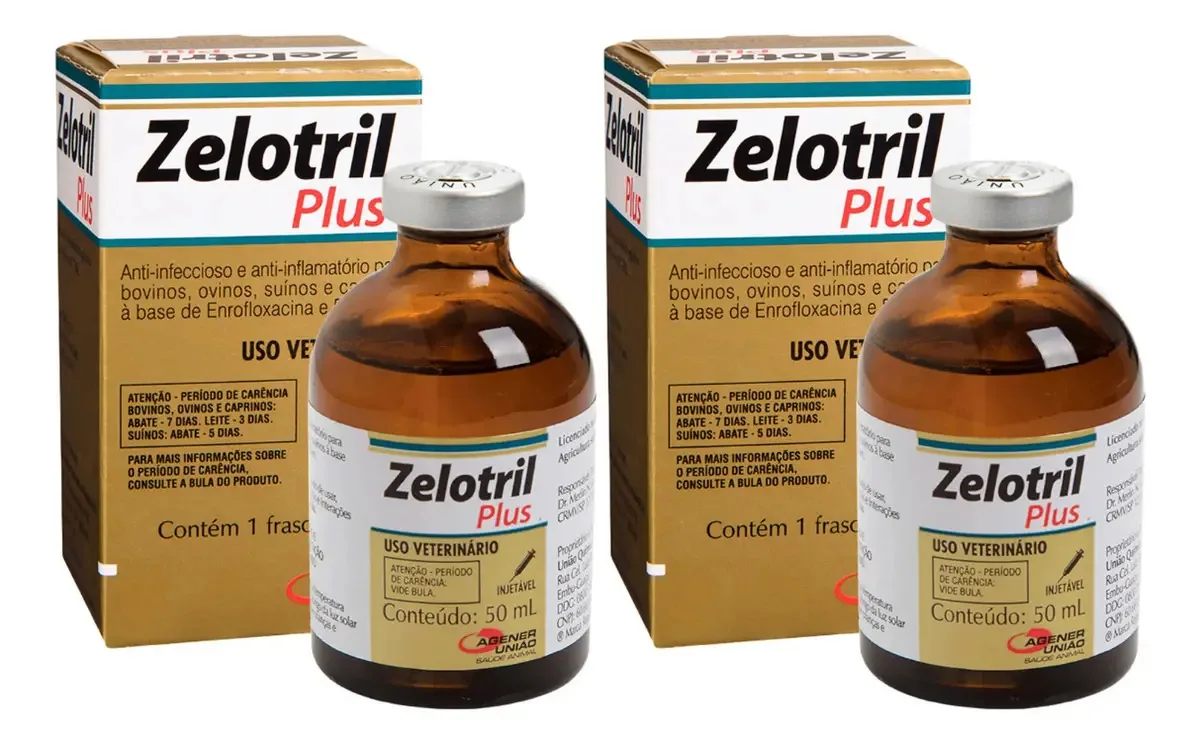 Zelotril Plus Agener 50ml Antimicrobiano Bovinos Suínos Kit 2 Unidades