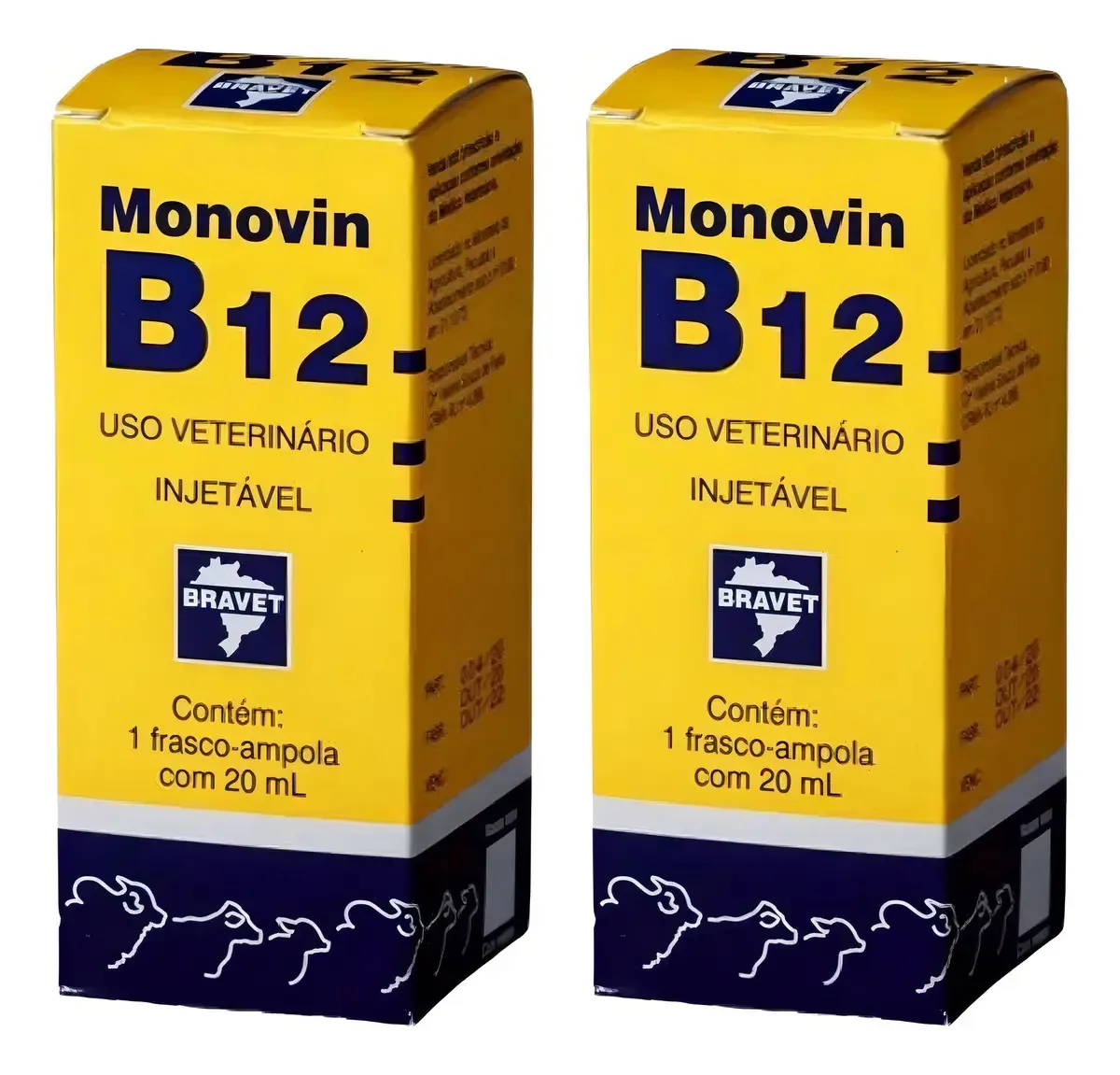 Vitamina B12 Bravet Monovim 20mL Bovinos Equinos Suínos Cães Gatos Kit 2