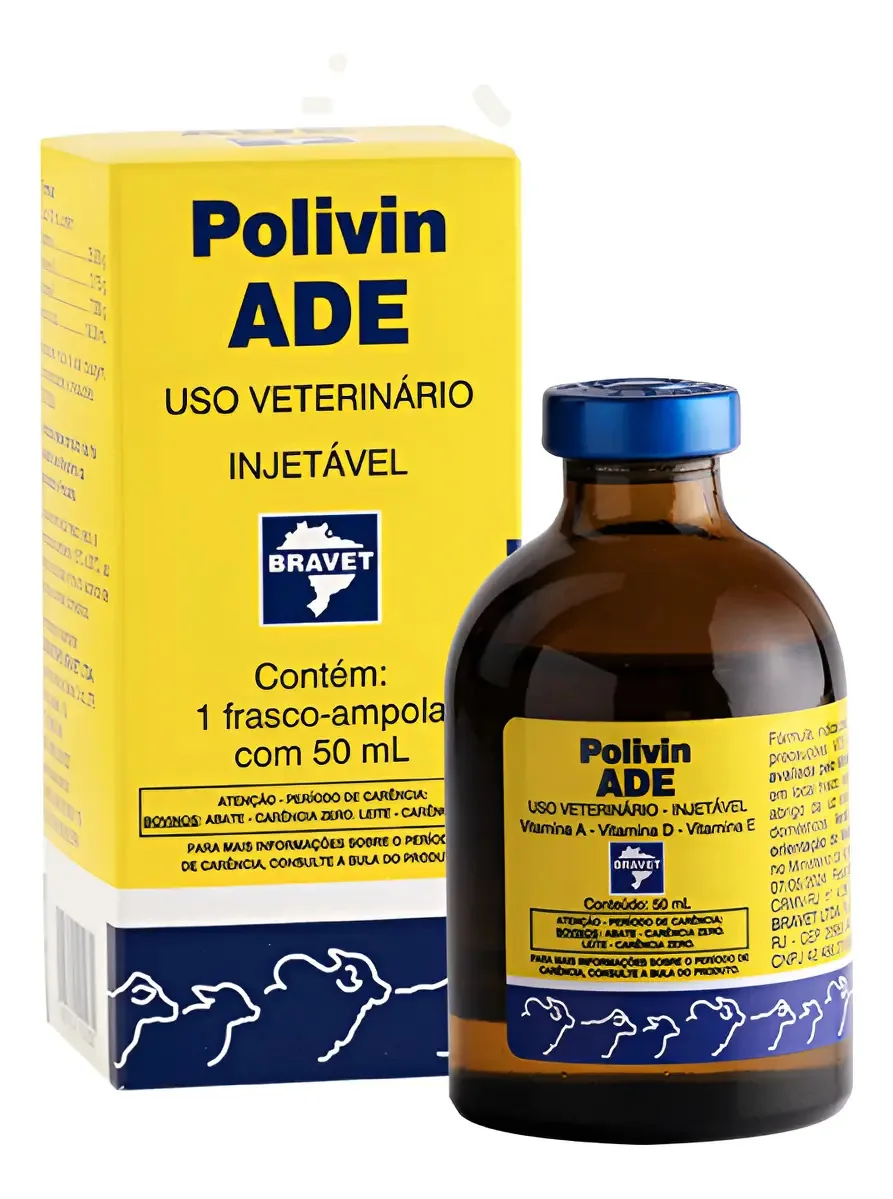Kit 5 Unidades Polivin ADE 50ml Bravet Suplemento Vitamínico Bovinos