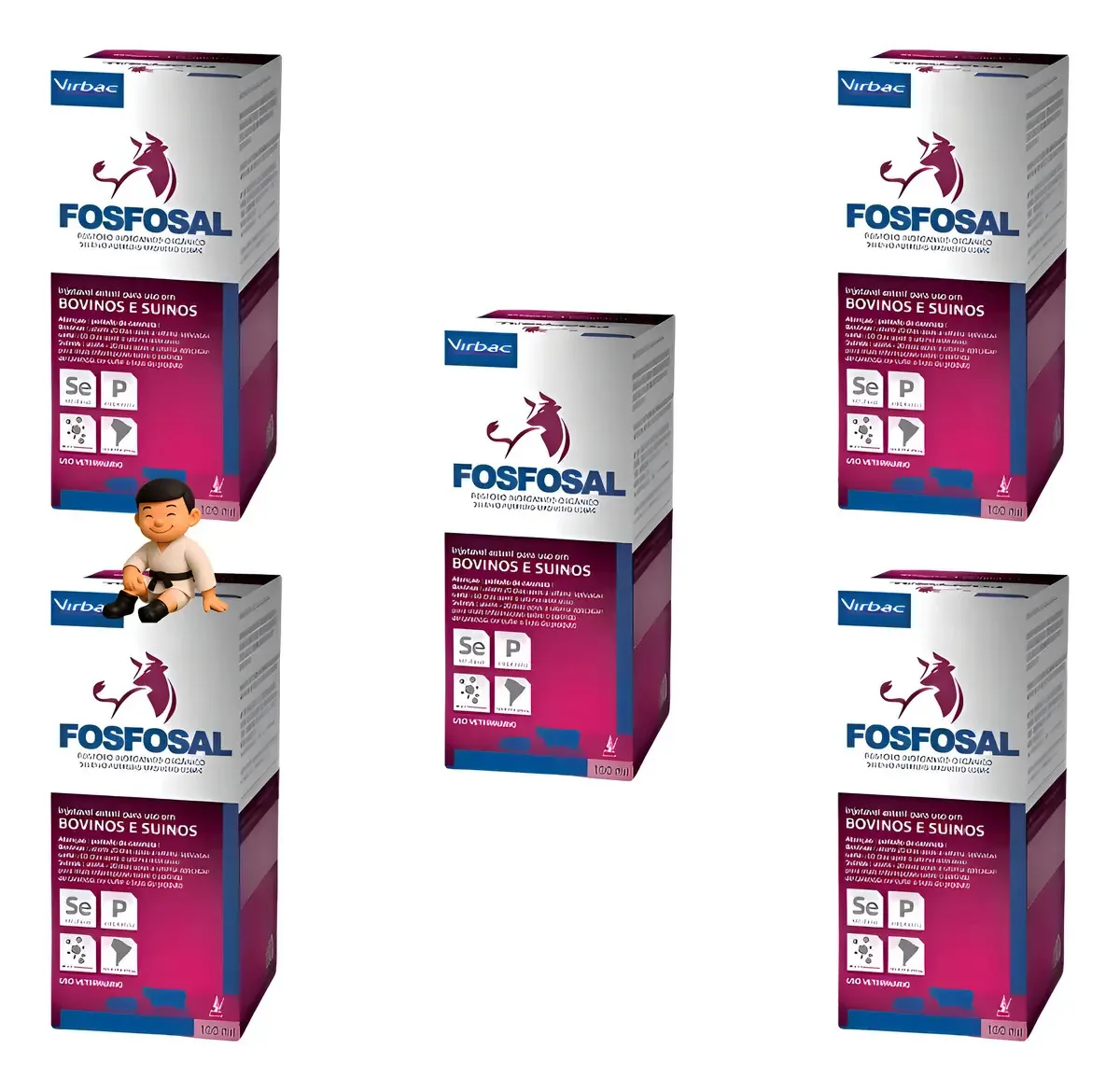 Virbac Fosfosal Suplemento Mineral 100ml Injetável Bovinos Suínos Kit 5