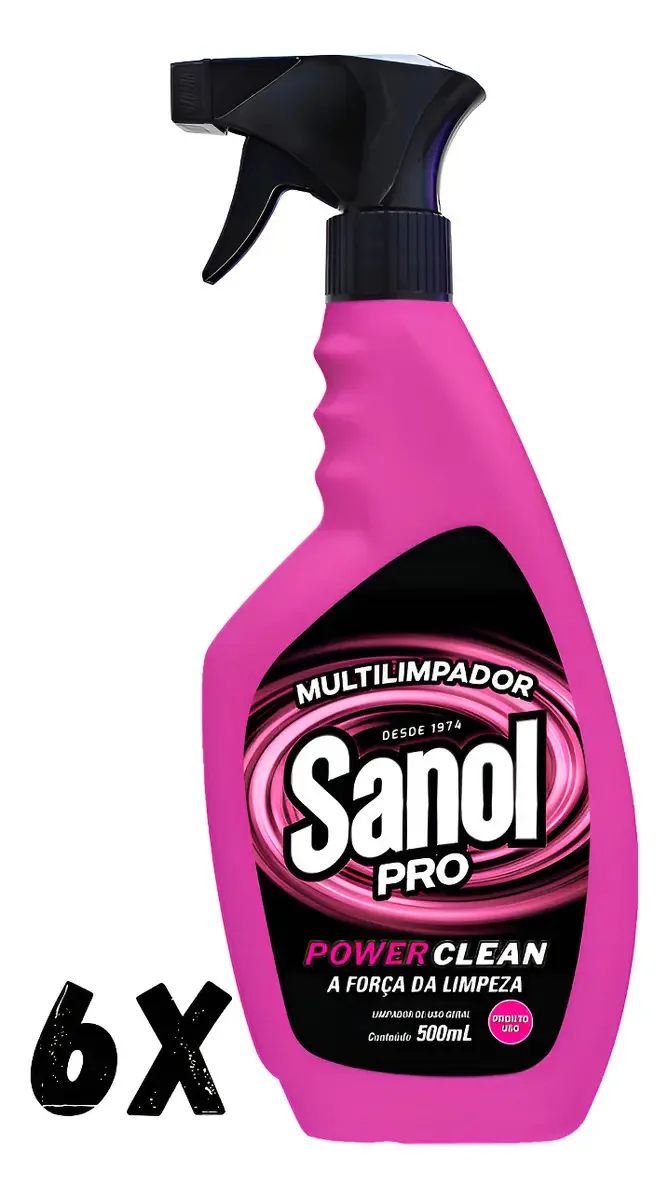 Kit com 6 Desinfetantes Sanol Pro Power Clean para Multissuperfície em Atomizador de 500 mL