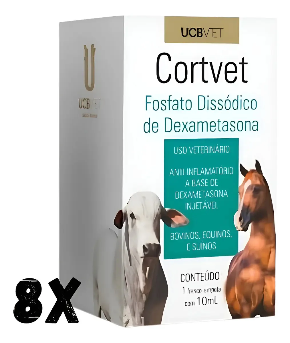 Kit 8 Cortvet 10ml Anti-inflamatório Bovinos Equinos UCBVET