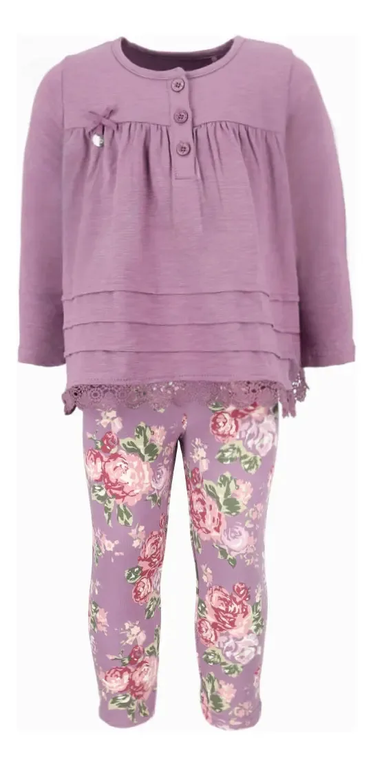 Conjunto de camiseta e leggings lilás roxa, limonada, tamanho 24 meses
