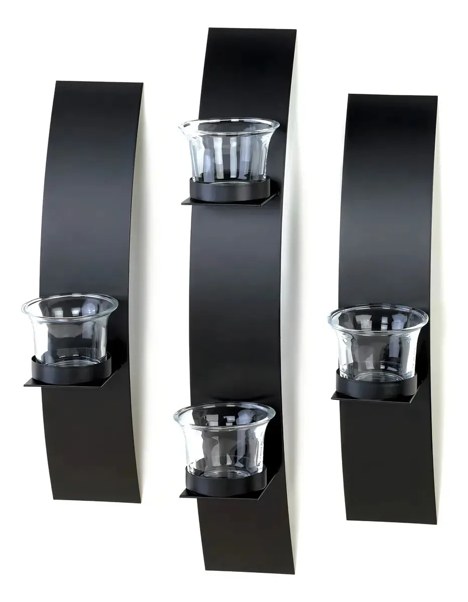 Elegante conjunto de luminárias de parede de ferro curvo preto