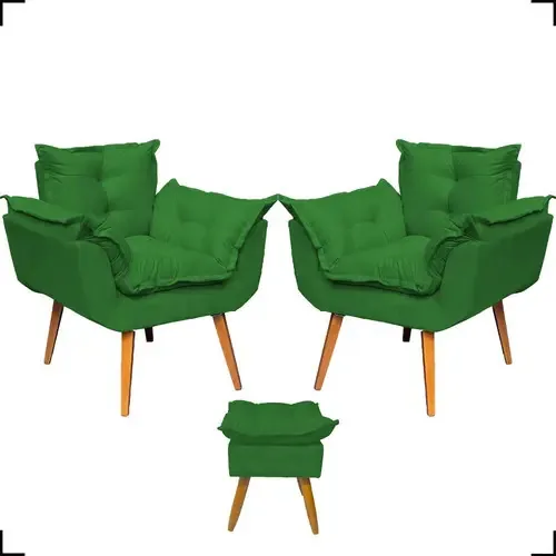 Kit 2 Poltronas Para Sala Opala Reforçada Com Puff Alice Cor Verde