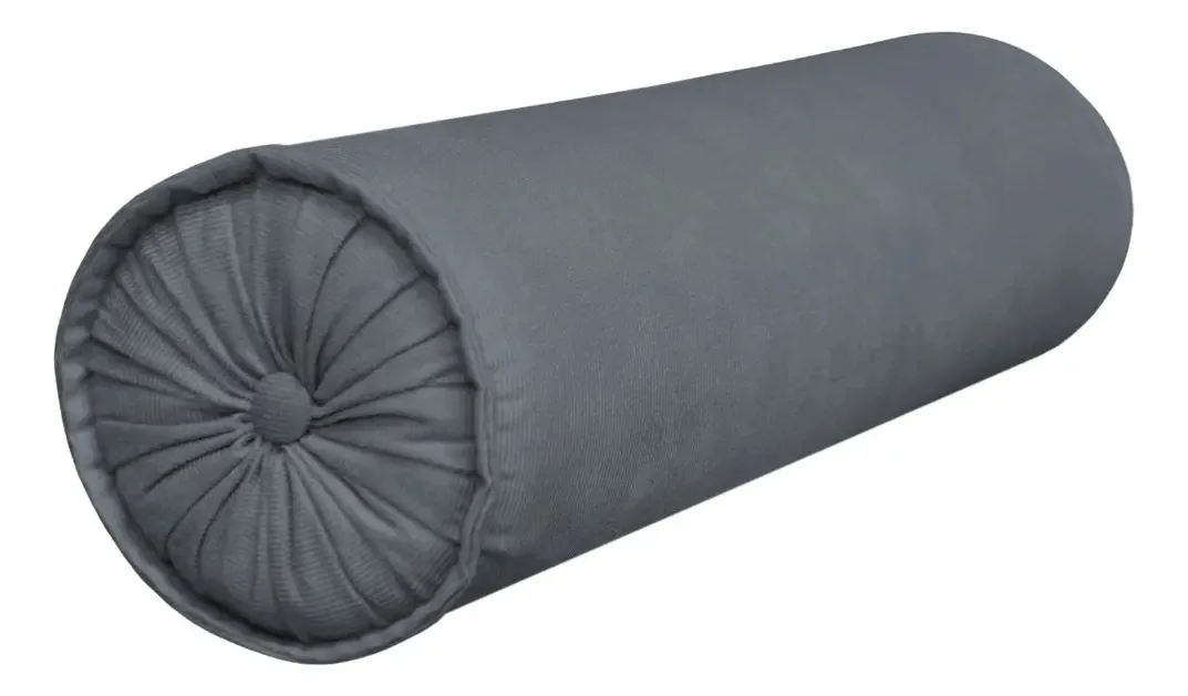 2 Almofadas Rolinho Decorativa Divã Sofá Cilindro Suede Cinza Almofadas Shalon