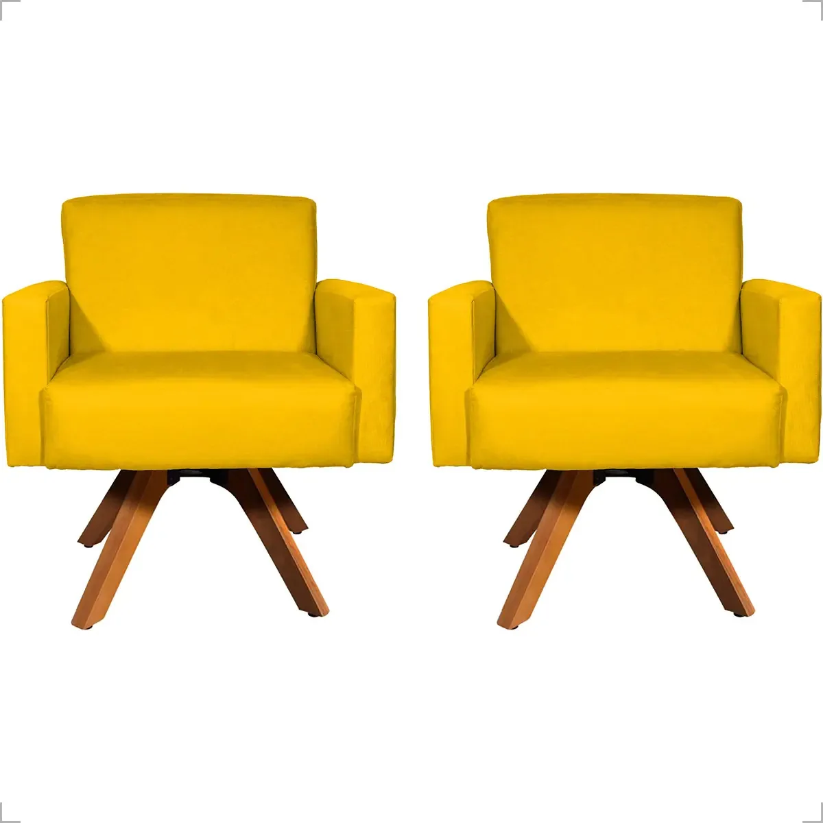 Kit 2 Poltronas Para Escritório Com Base Giratória Cores Cor Amarelo Desenho Do Tecido Suede Liso