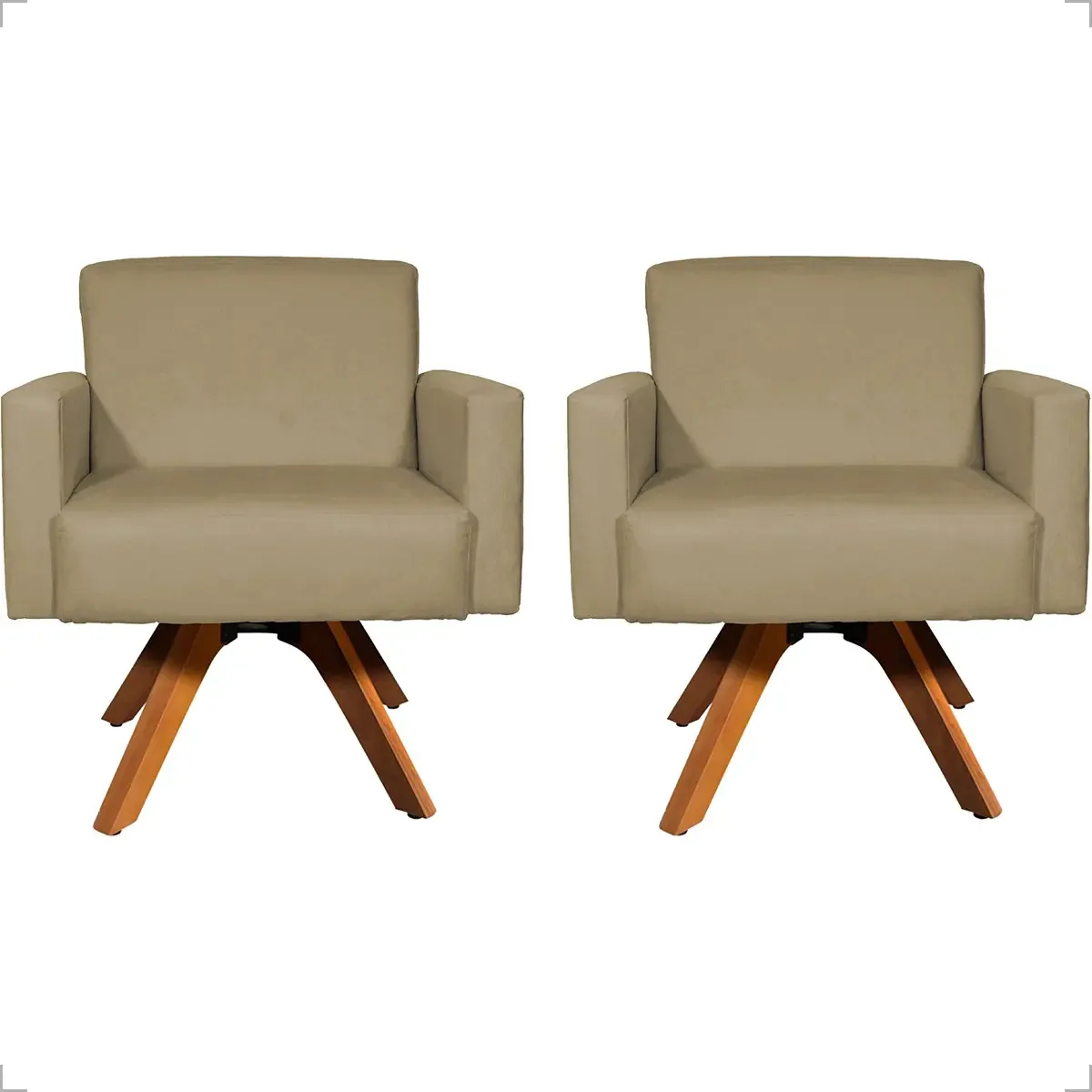 Kit 2 Poltronas Para Escritório Com Base Giratória Cores Cor Nude Desenho Do Tecido Suede Liso