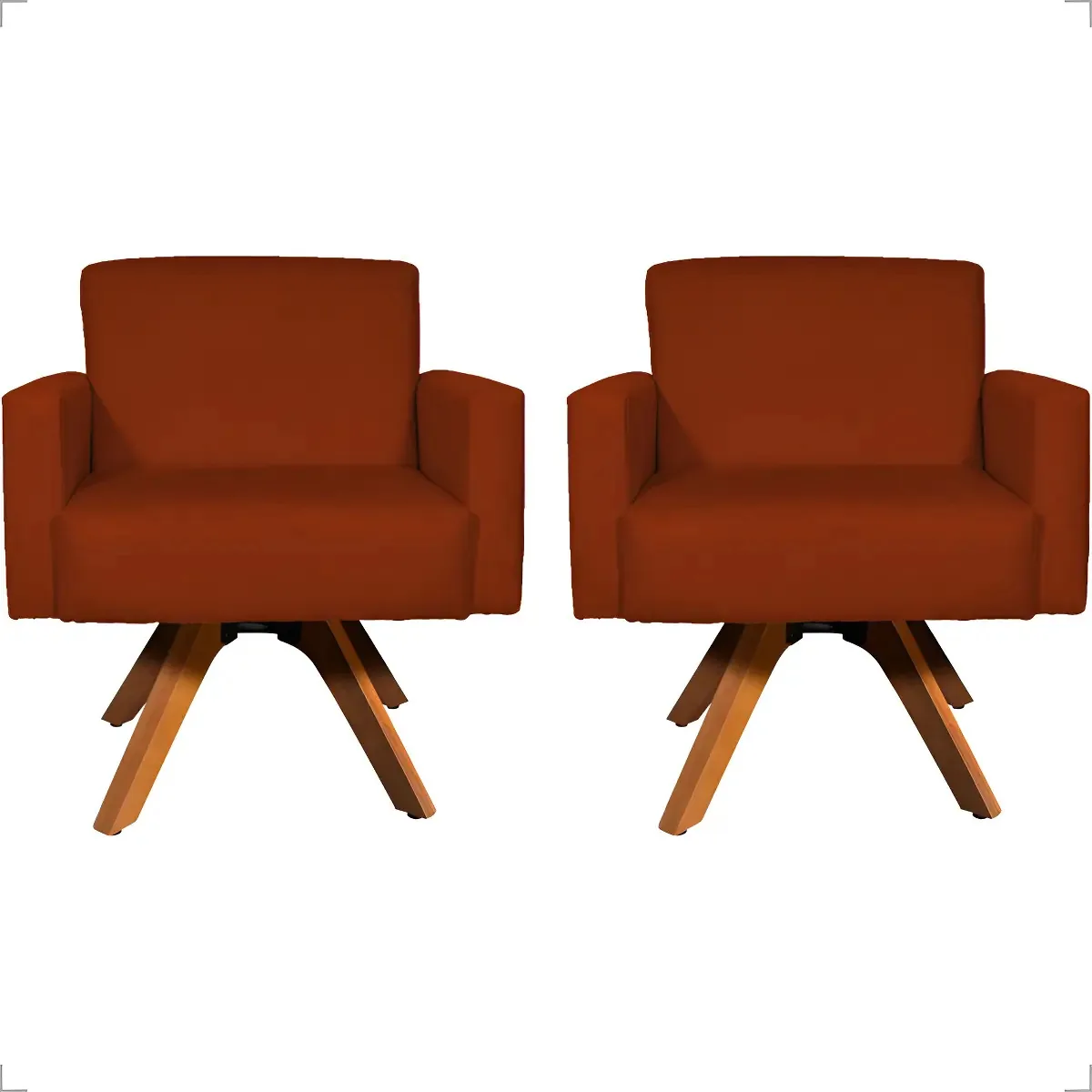 Kit 2 Poltronas Para Escritório Com Base Giratória Cores Cor Terracota Desenho Do Tecido Suede Liso