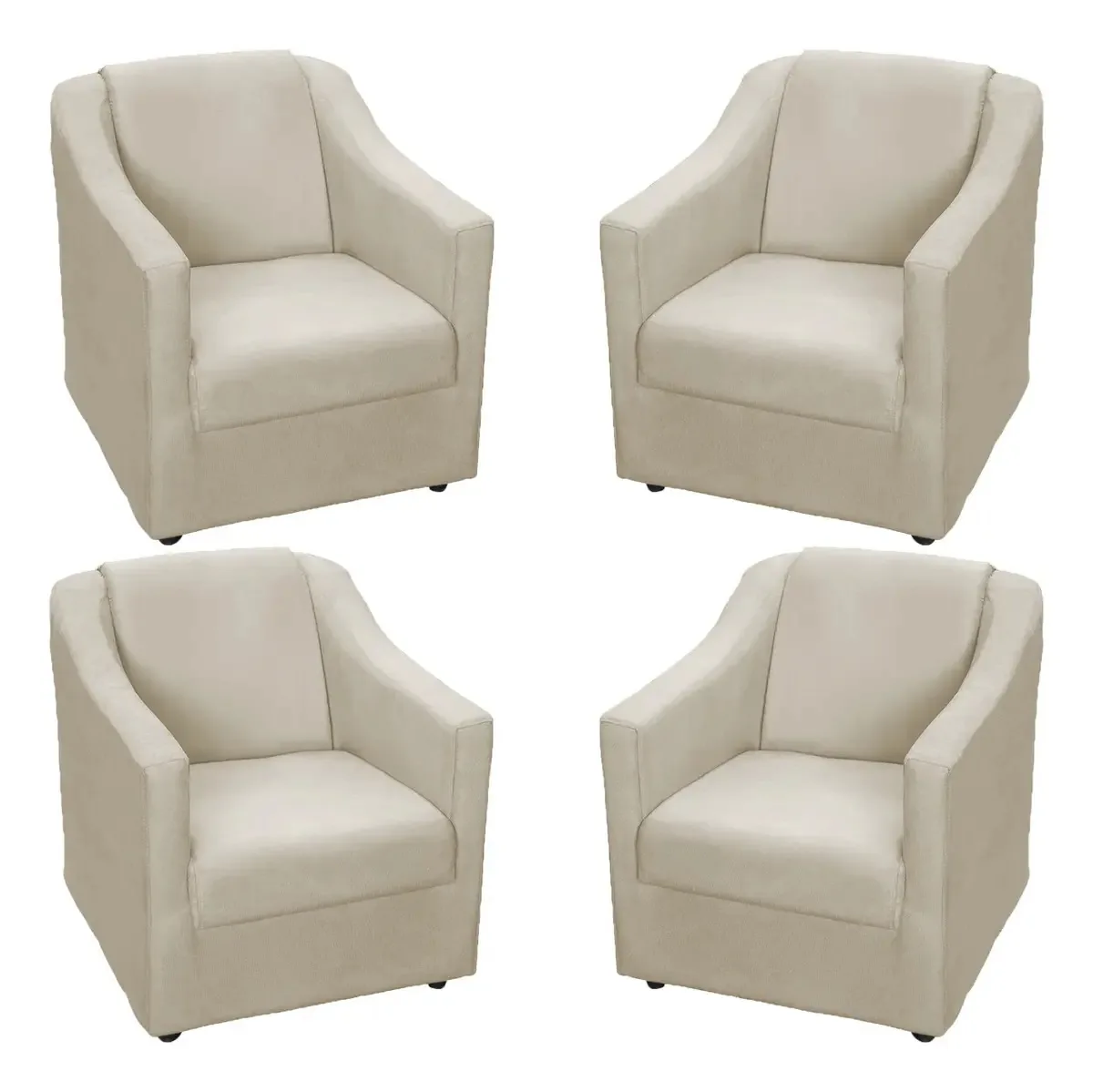 Kit 4 Poltronas Para Sala De Estar Refoçadas Suede Cores Cor Bege Desenho Do Tecido Suede Liso
