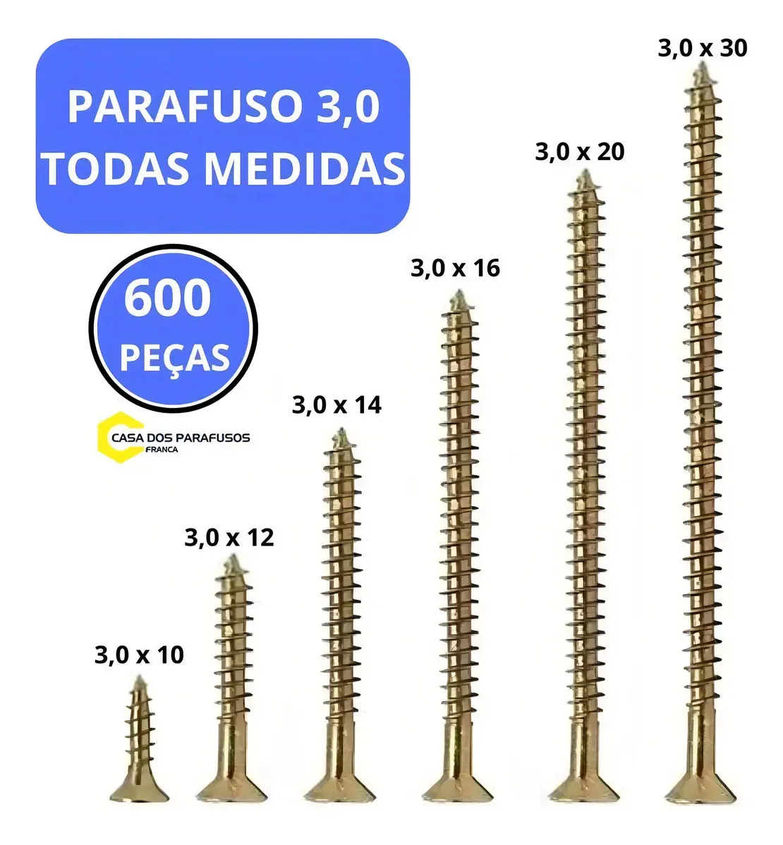 Kit Completo Parafuso Chipboard Espessura 3mm Todas Medidas