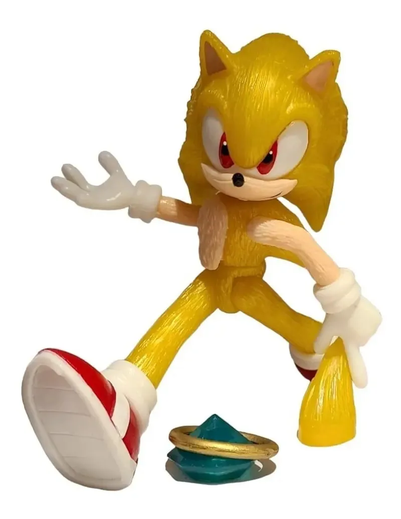 Brinquedo Sonic Doll Super Sonic Gold com acessórios e luz