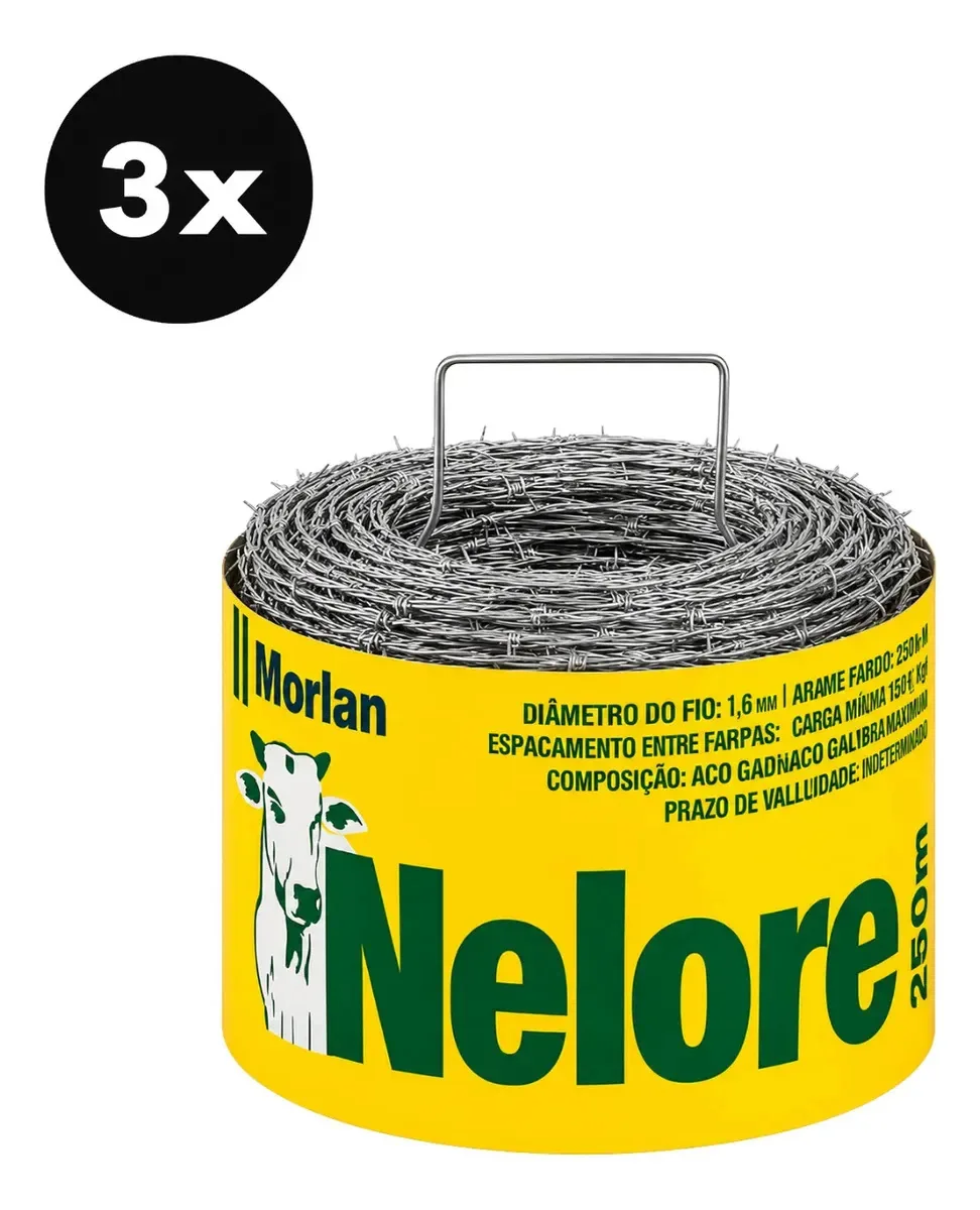 Kit 3 Arames Farpados Morlan 250m 1,60mm Zincado Resistência 250kgf