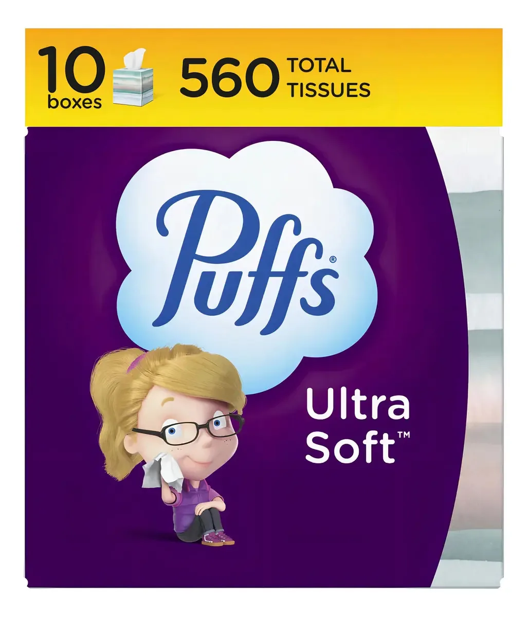 Puffs, lenços ultramacios sem loção, 10 cubos, 56 lenços por caixa (560 lenços no total)