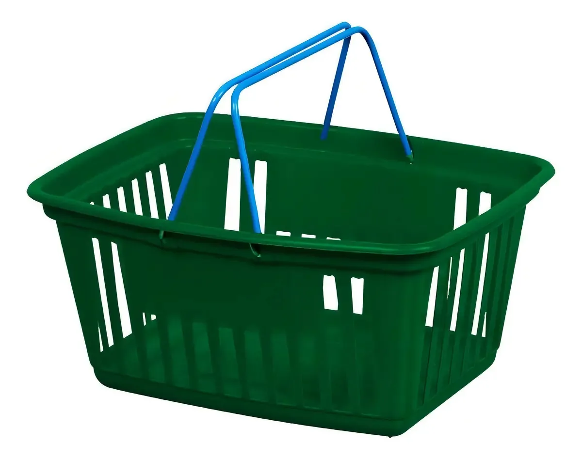 Cesta Plástica Verde 21,4 Litros Com Alça Metal 8200 Plasnew