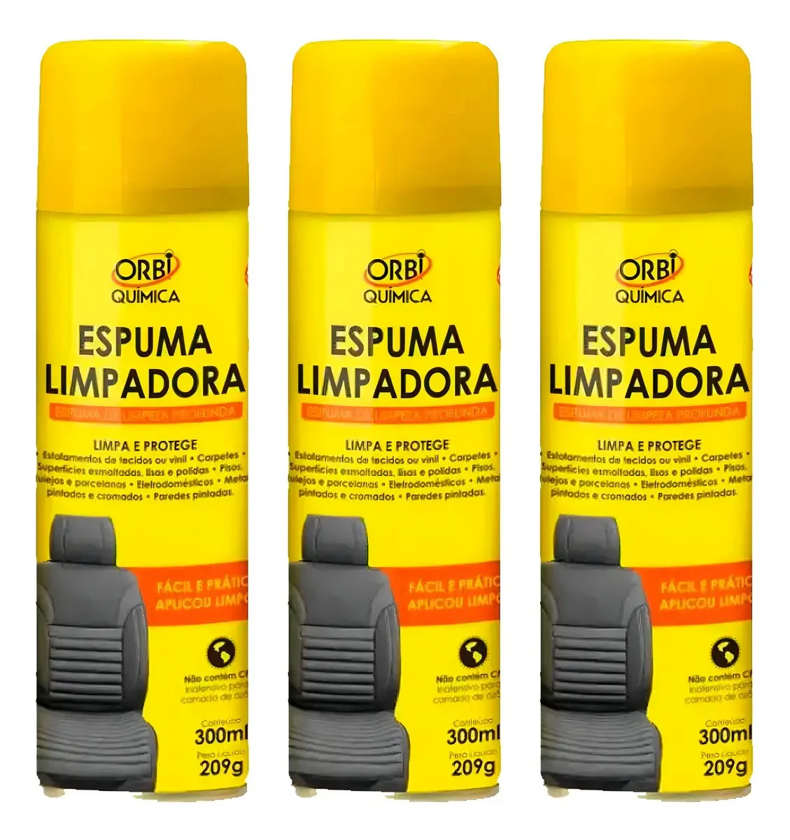 Kit 3 Unidades Espuma Limpadora Carpete Sofá Veículos Orbi