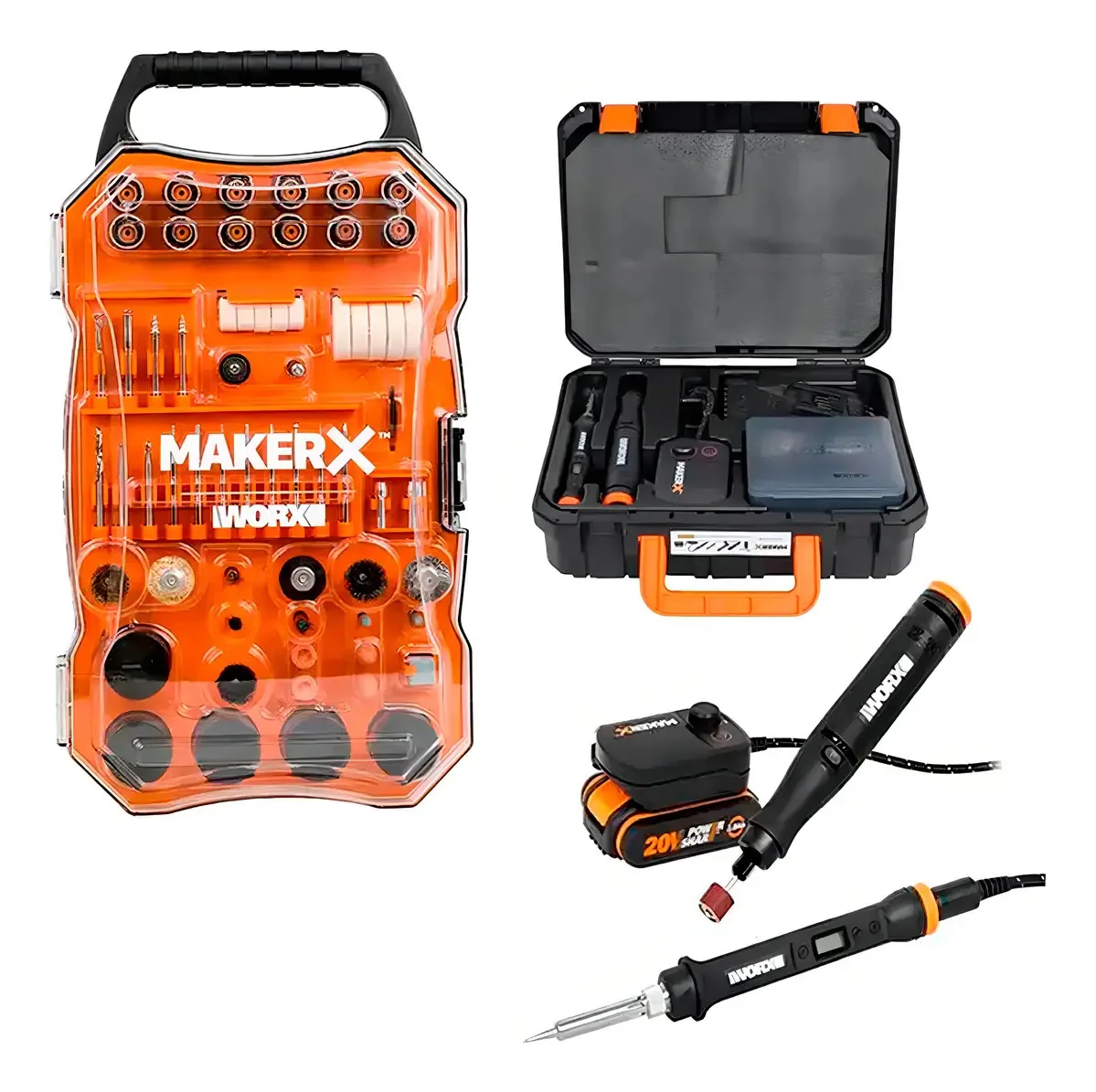 Ferro Solda E Micro Retífica Brushless 20v + 201 Peças Worx