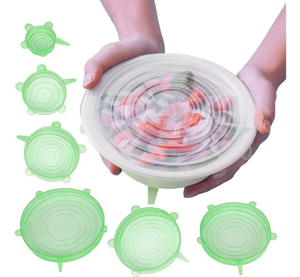 6 tampas de silicone reutilizáveis com garantia de alimentos frescos, verde limão