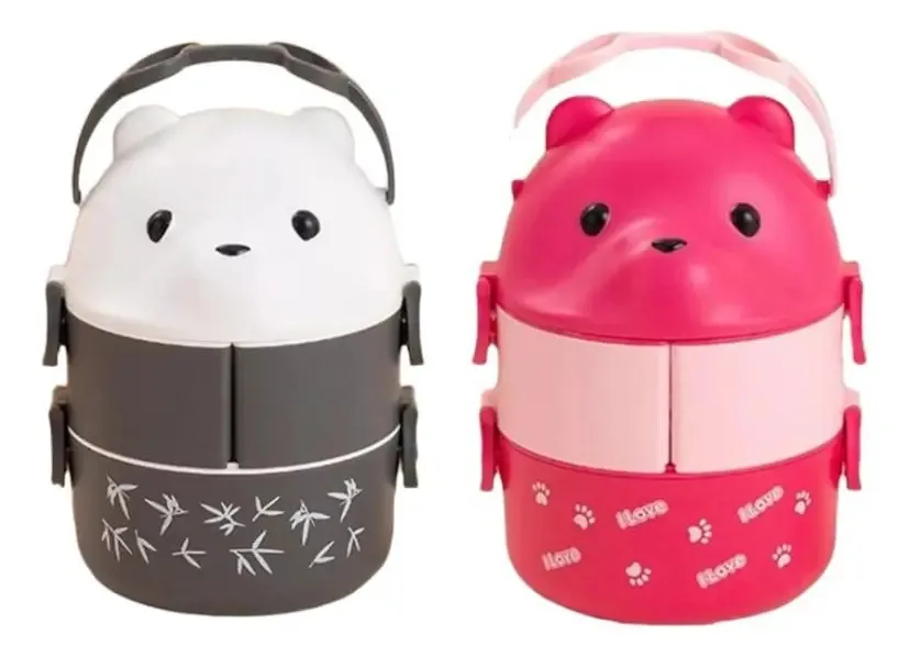 Pacote: 2 lancheiras Topper Teddy Bear com lentes e lentes de alça para animais de panda e rosa
