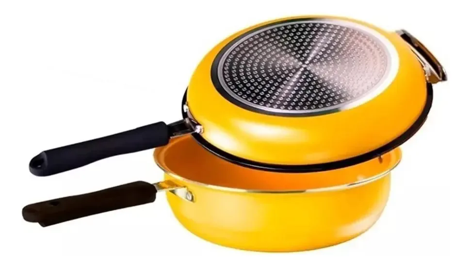 Frigideira antiaderente multifuncional Doubletta + acessórios amarelos