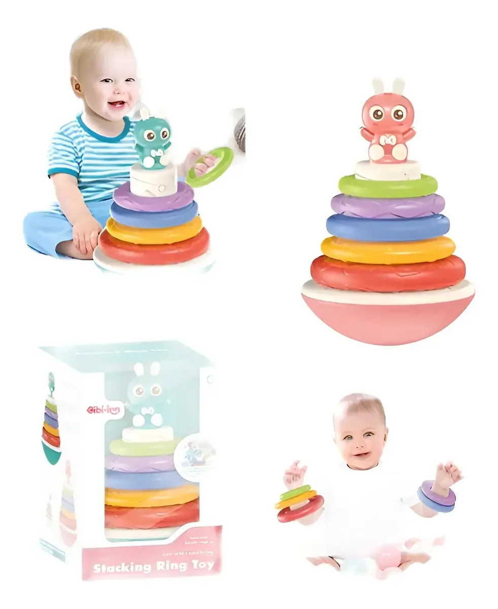 Anéis de brinquedo empilháveis e embutidos Coelhinho multicolorido dobrável