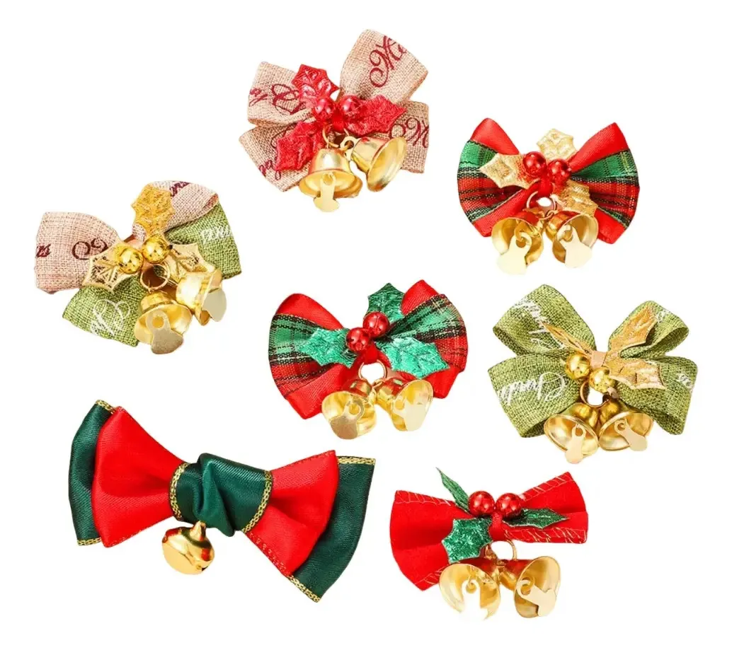 Fita de Natal Sbd de 7 peças com sinos para enfeites Fitas decorativas de Natal DIY com tiras de linho e sinos