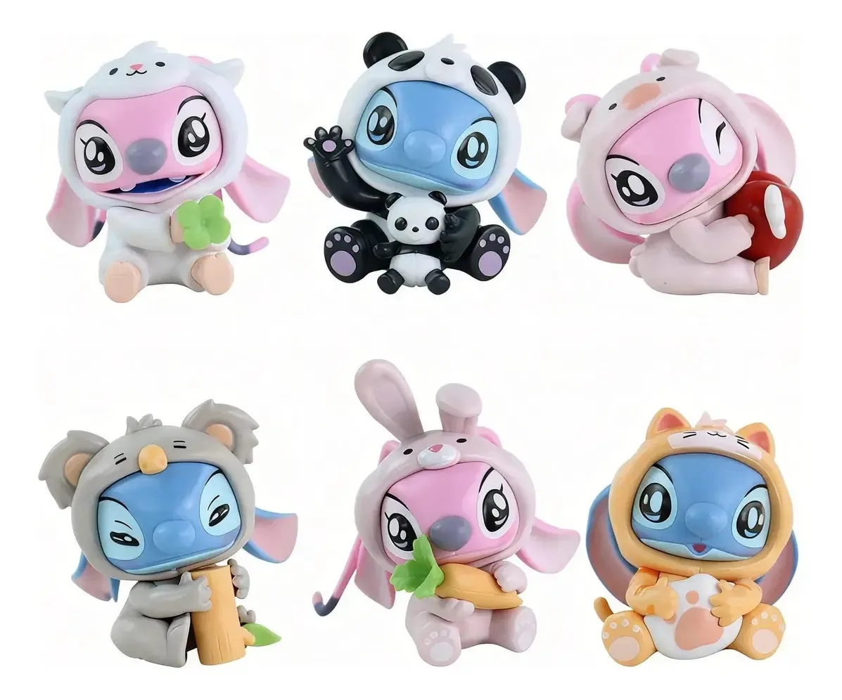 Conjunto Stitch de 6 figuras colecionáveis, bonecas decorativas em estilo kawaii, conjunto completo com 6 figuras diferentes para decoração de casa, coleção de expositores de mesa de escritório e...