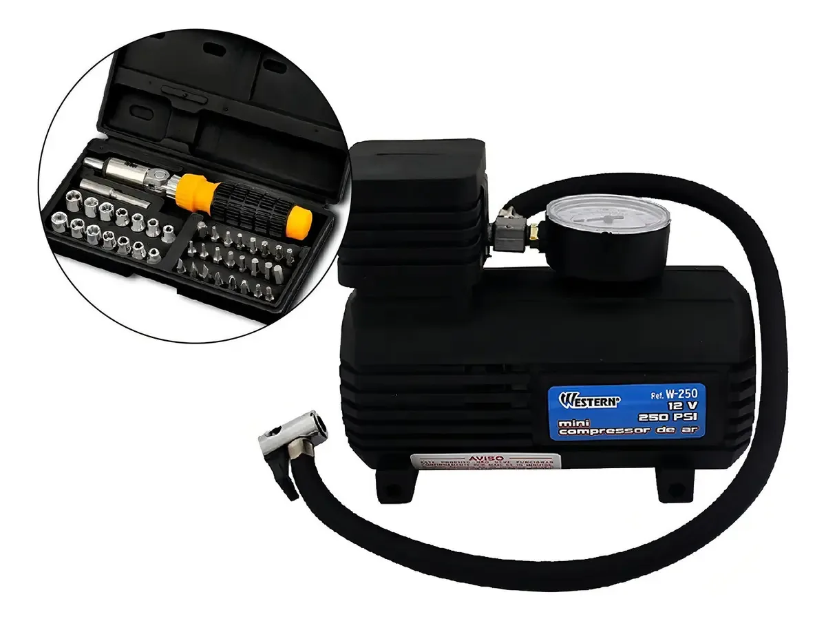 Kit Compressor De Ar Multiuso + Jogo De Soquete 40pçs Fertak