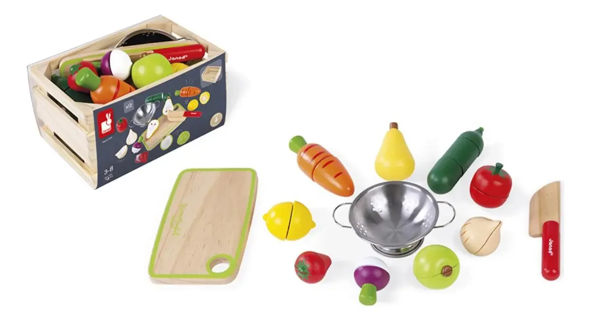 Frutas E Legumes Com Velcro Brinquedo Madeira Janod