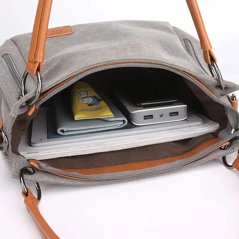 Bolsa Tote Feminina De Lona Wicopet Com Alça Transversal Ajustável e Ferragens Douradas
