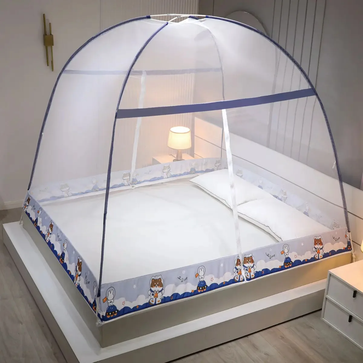 Cama mosquiteira Pabellon 1,8* 2* 1,5 m dobrável, 2 portas abaixo, Space Bear Color
