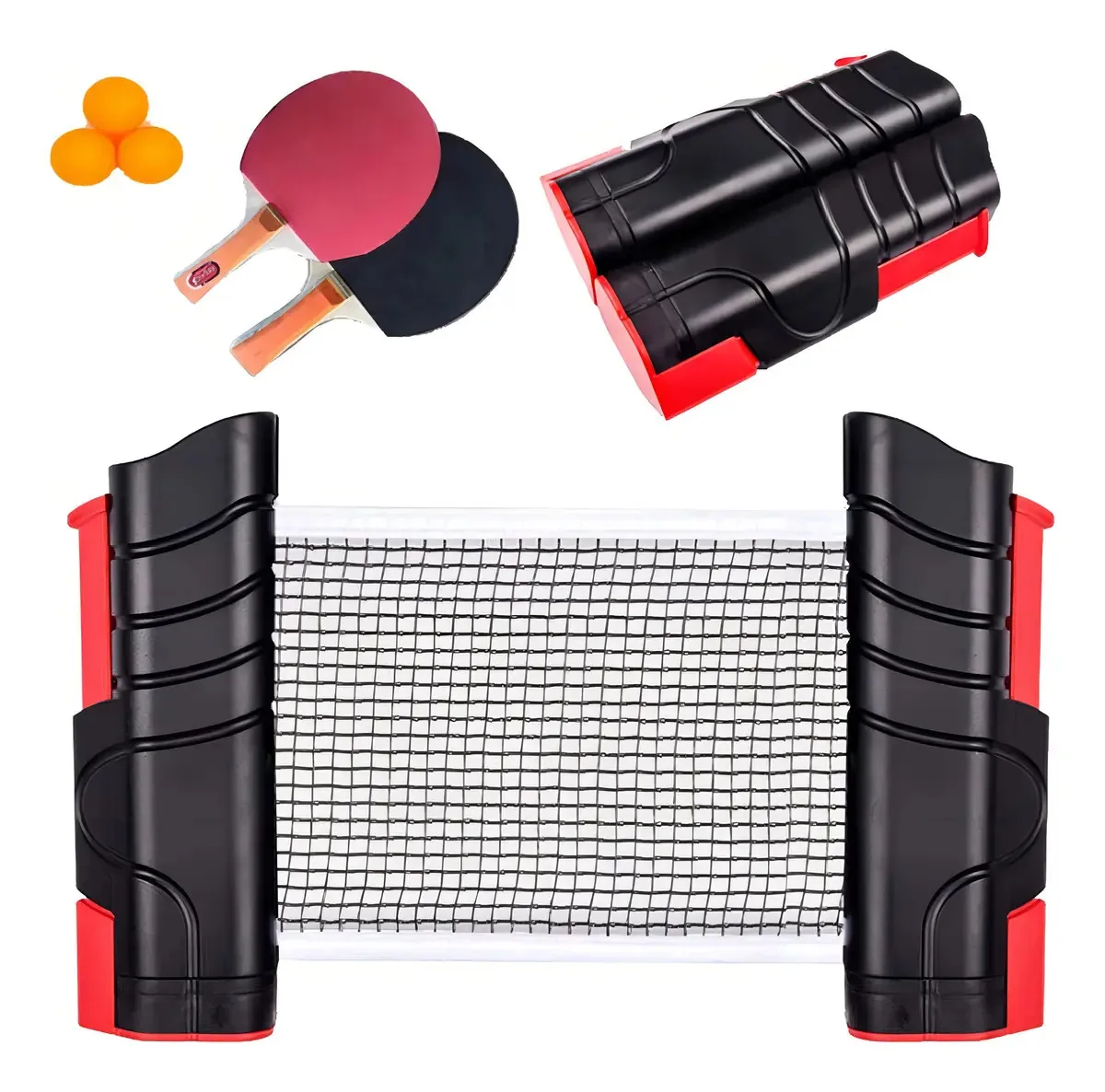 Conjunto Min Ping Pong, raquetes, conjuntos de raquetes de tênis de mesa, 2 raquetes, 3 bolas de pingue-pongue, 1 rede retrátil para atividades internas e ao ar livre