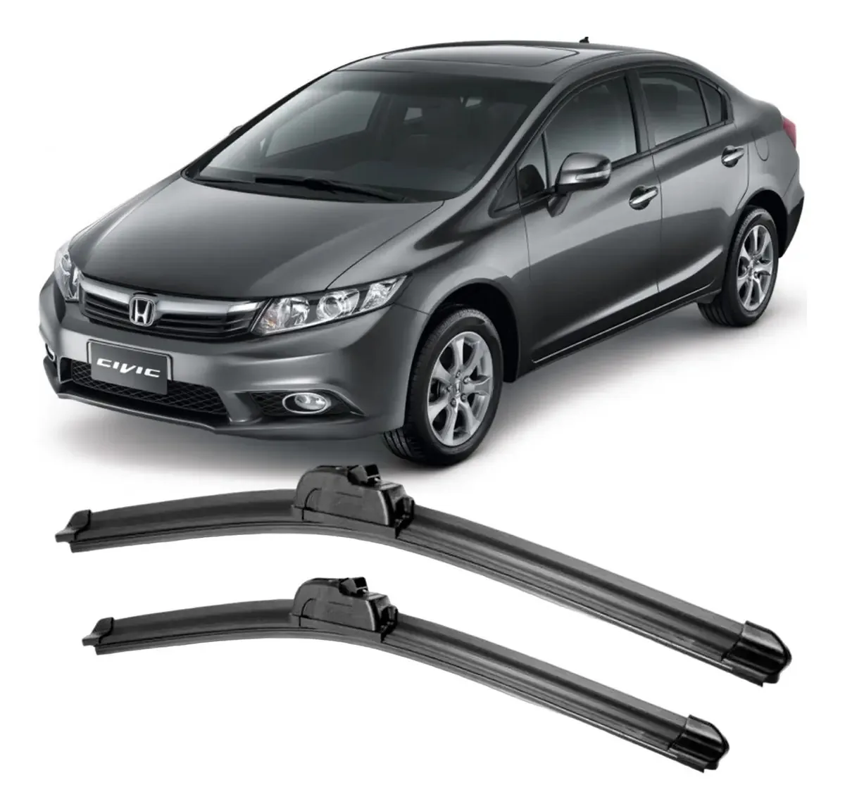 Kit Palheta Limpador Parabrisa Silicone Civic 2012 Até 2016 Cor Preto