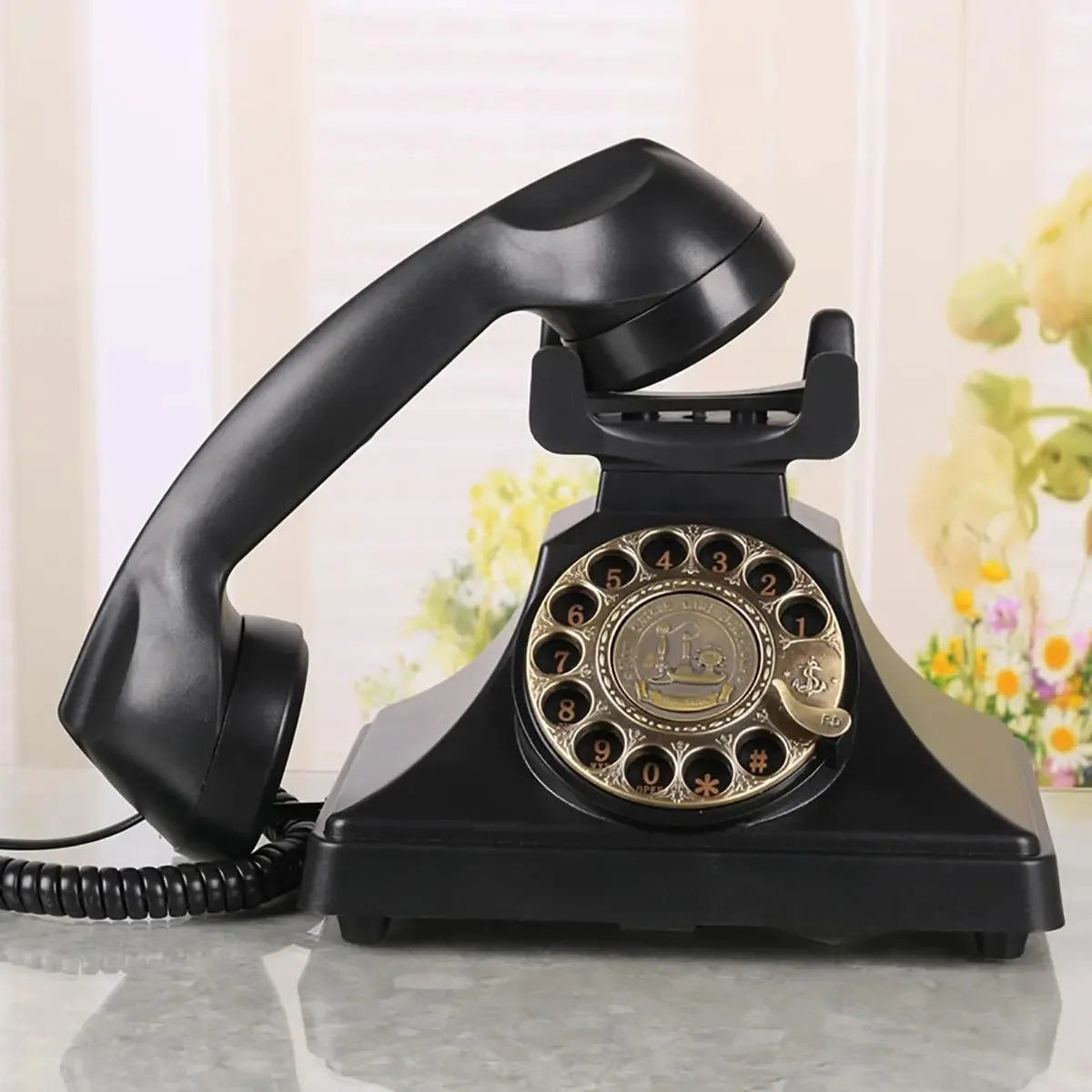 Daeoibhjr Telefone Rotativo Vintage, Telefones Fixos Retrô com Fio, Telefone Antigo com Campainha Mecânica para Escritório, Casa, Mesa, Preto