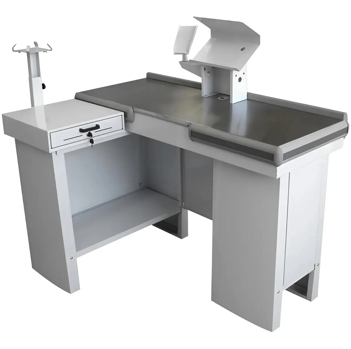 Checkout Innal BCL13B Bilateral 1.3m Branco Perfis Cinza Tampo Inox