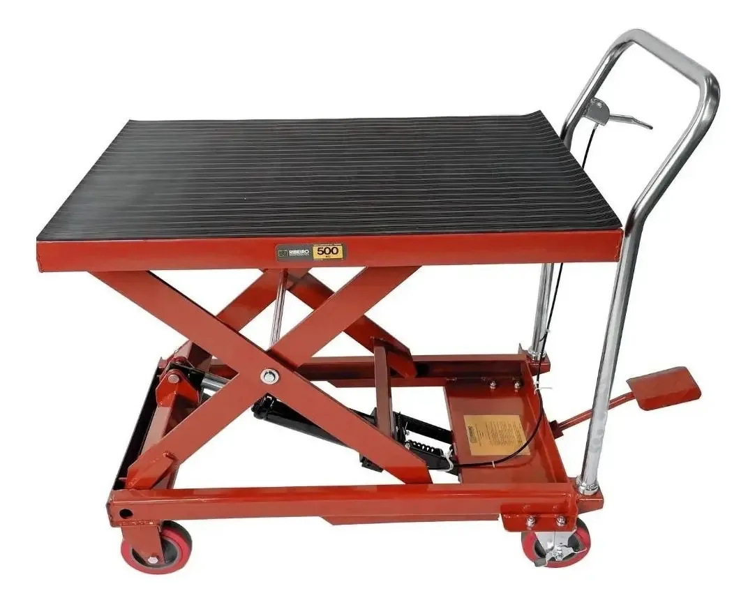 Mesa Hidráulica Pantográfica 500kg Vermelha Ribeiro Modelo RMPI002