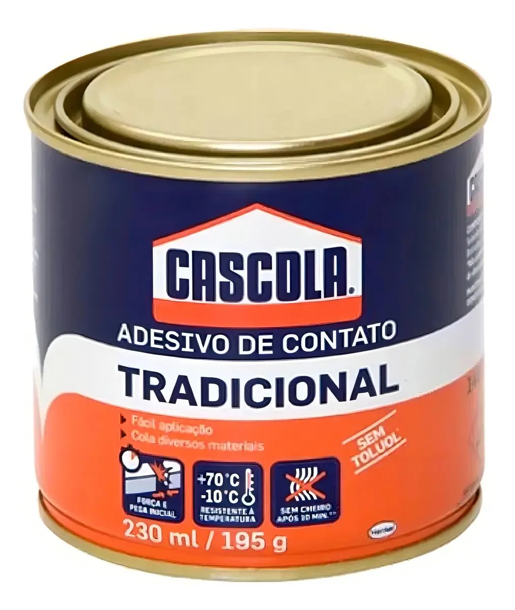 Cola De Contato Cascola Tradicional Sem Toluol 195g 230ml Adesivo Sapateiro Fixa Madeira Borracha Mdf Couro