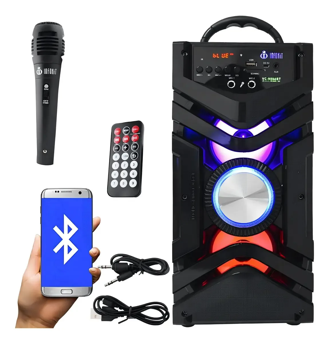 Caixa Som Portátil Bluetooth Preta Amplificada Usb Microfone